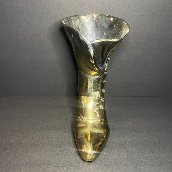 Vintage Victorian Cast Iron Brass-Plated Decorative Ladies Boot Planter Vase - Picture 2 of 7